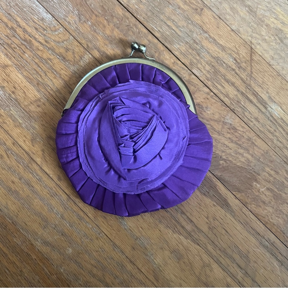 Purple Anthropology Satin Rose Clutch